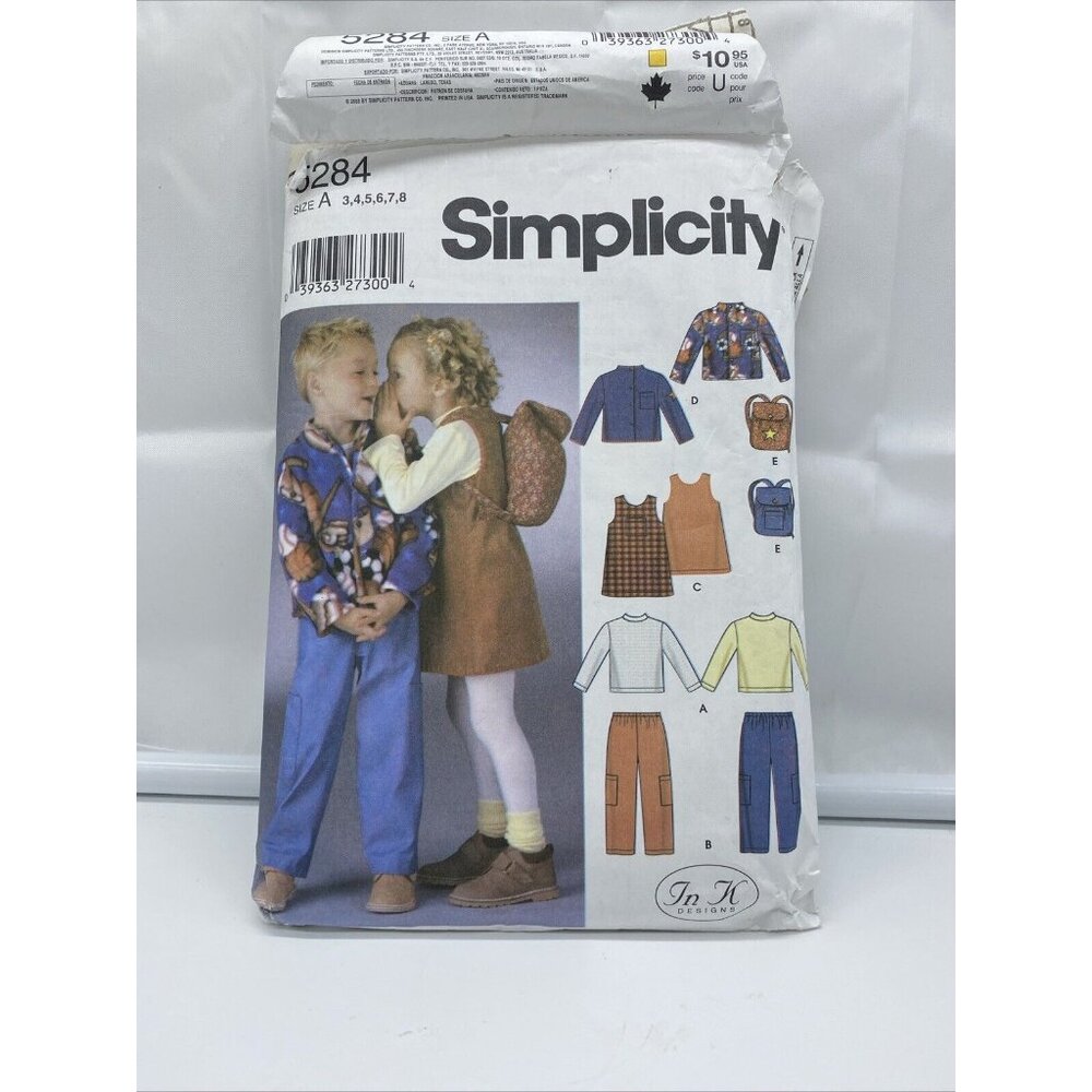 Simplicity 5284 Sewing Pattern Childs Jacket Jumper Top Pants Backpack Cut 2003